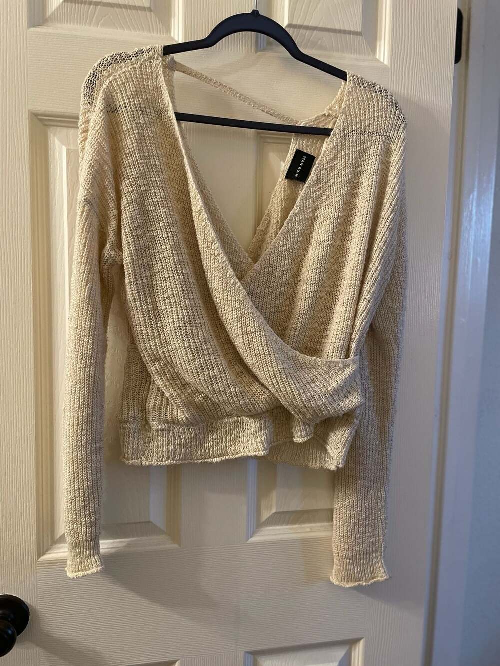 Miou Muse Beige Knit Long Sleeve Wrap Sweater
